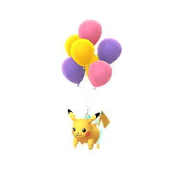Pikachu (flying purple balloons)