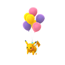 Shiny Pikachu (flying purple balloons)